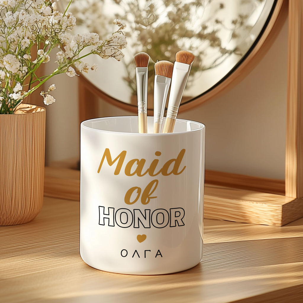 Gold Maid Of Honor - Ceramic Makeup Brush Holder - GOTShirts