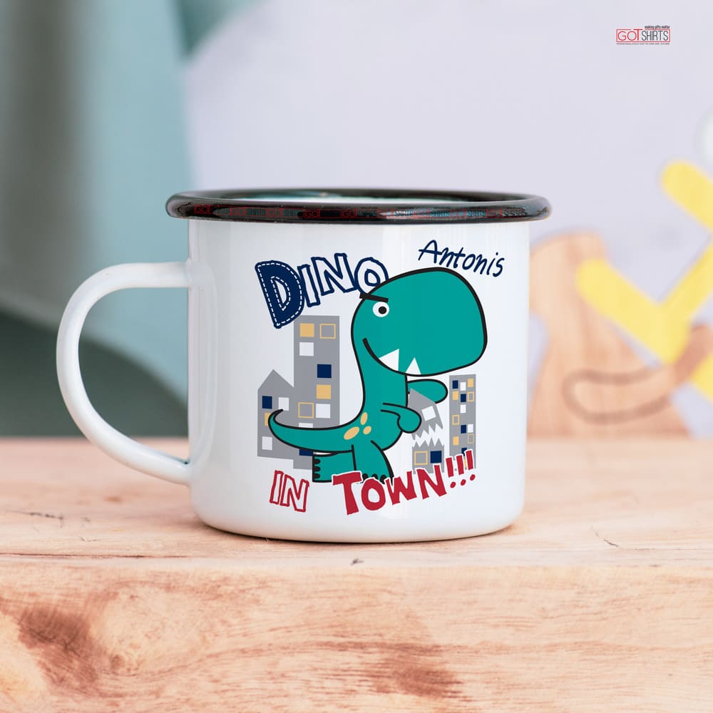 Dinosaur In Town - Stainless Steel Enamel Mug - GOTShirts