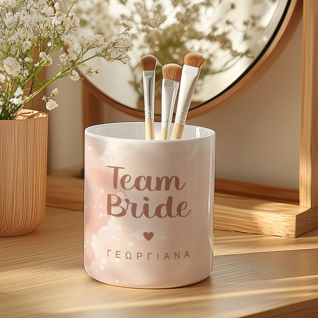 Pink Team Bride - Ceramic Makeup Brush Holder - GOTShirts