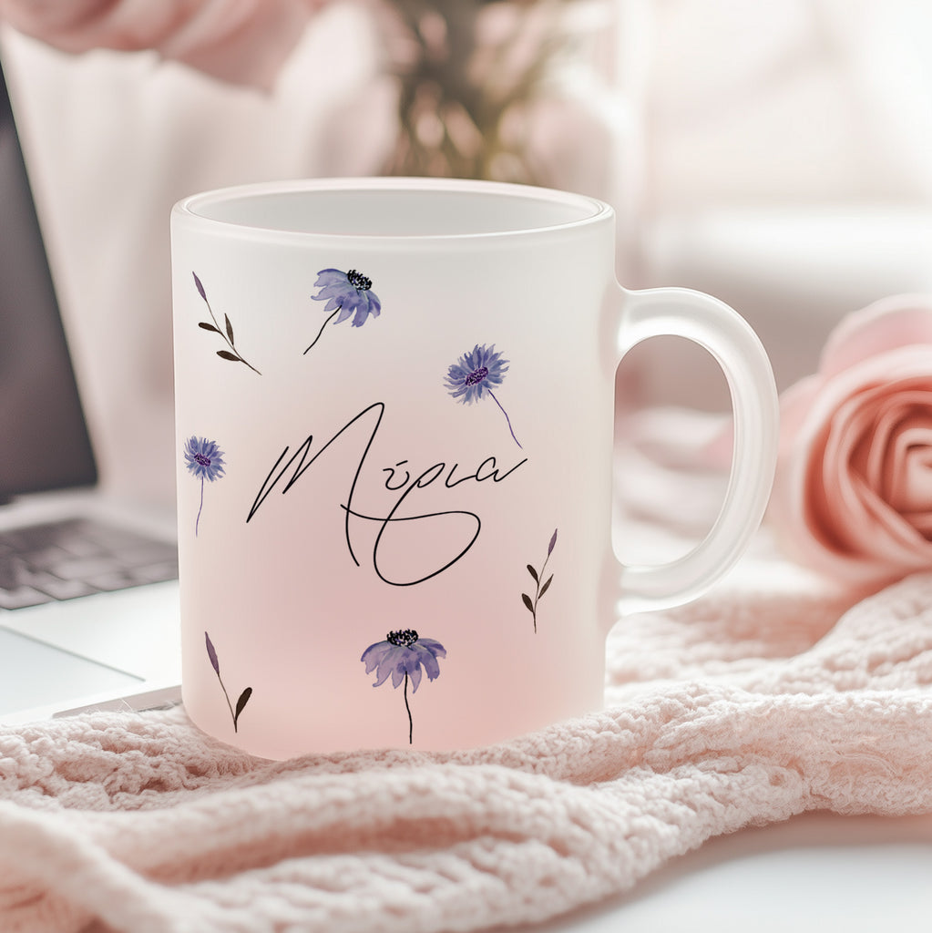 Purple Flowers - Frosted Glass Mug - GOTShirts