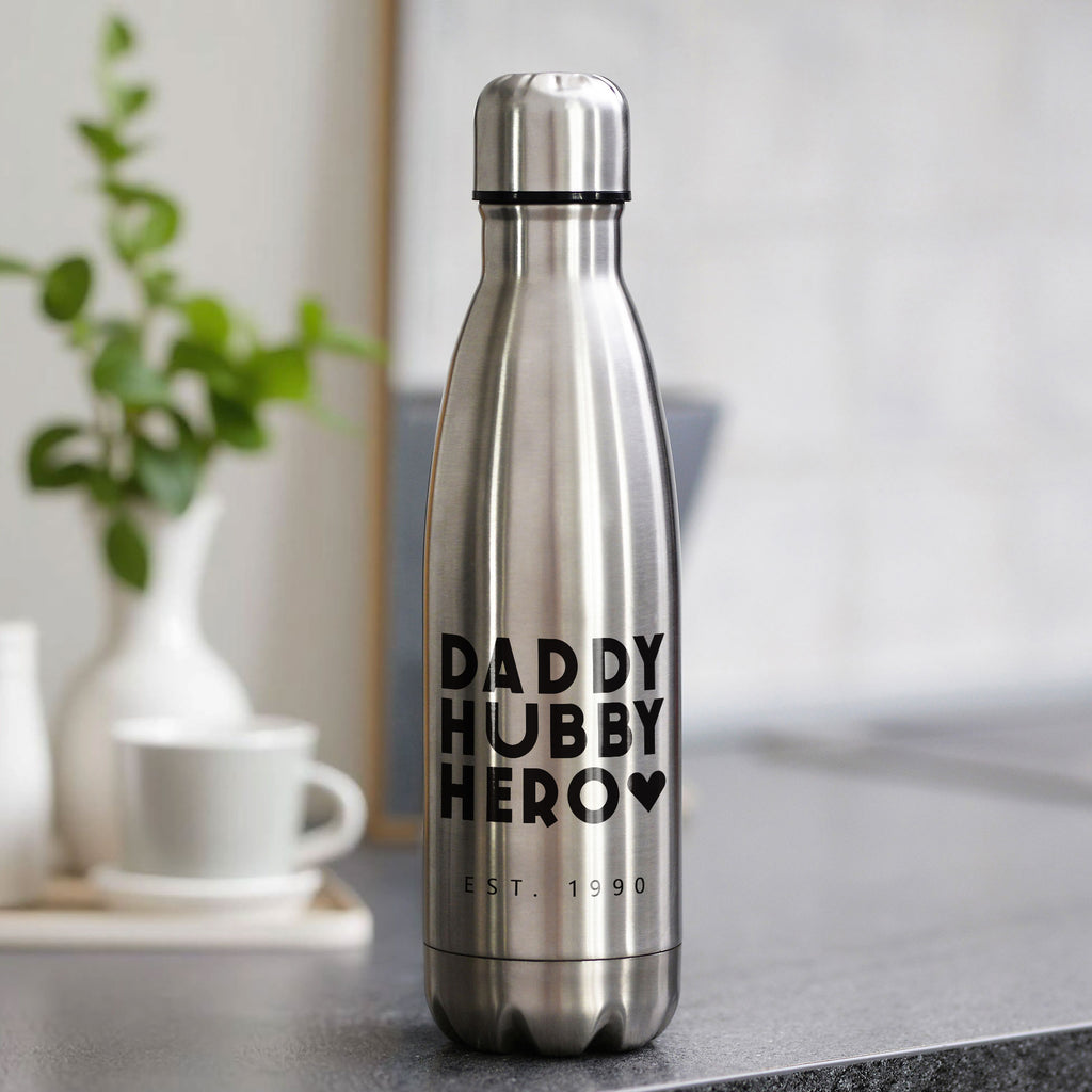 Daddy Hubby Hero - Silver Bowling Bottle 500ml - GOTShirts