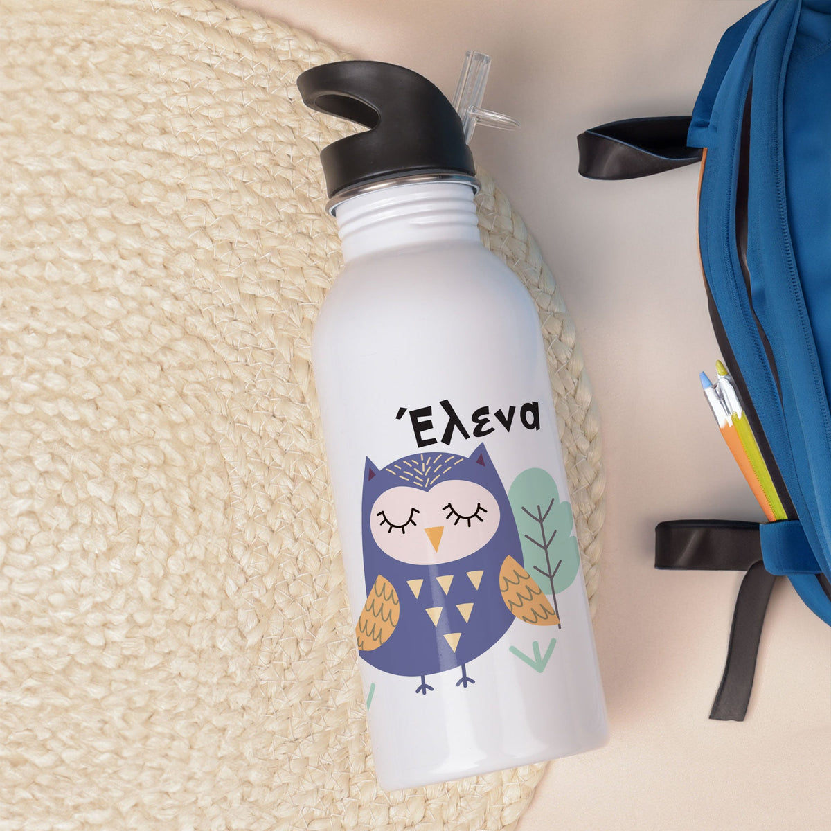 Purple Owl - Stainless Steel Water Bottle 600ml - GOTShirts