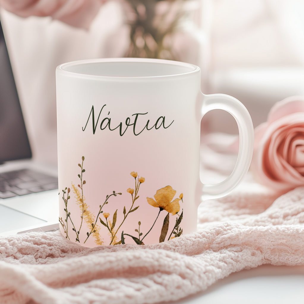 Yellow Flowers - Frosted Glass Mug - GOTShirts