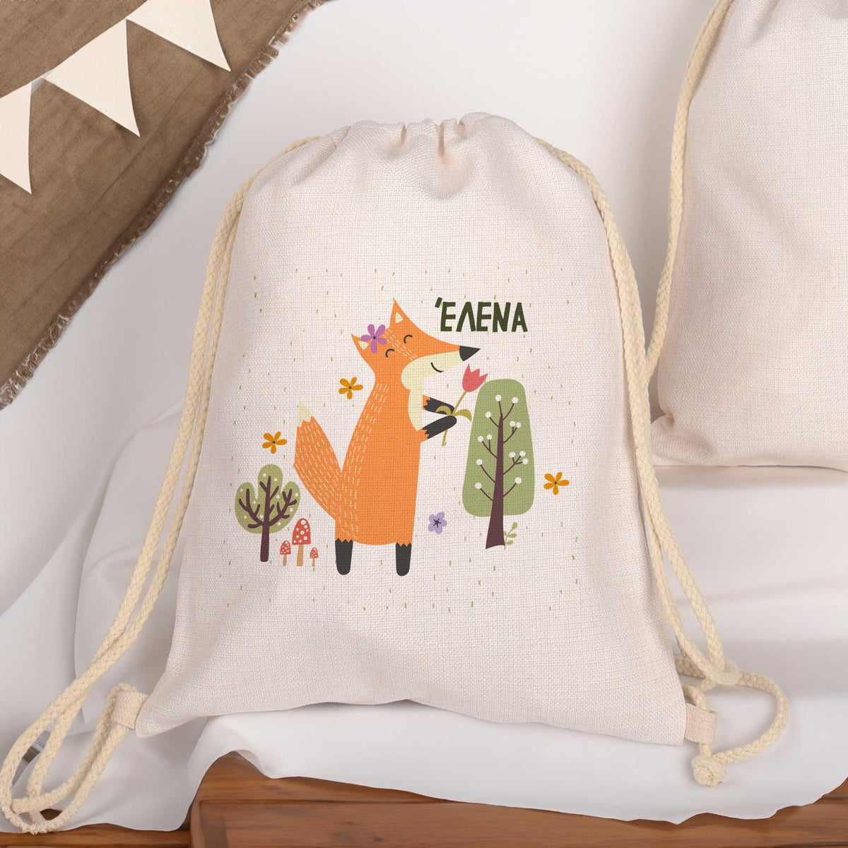 Happy Fox - Drawstring Bag Linen - GOTShirts