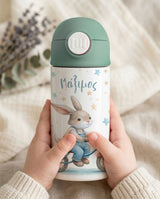 Bunny On A Bike - Double Wall Colored Water Bottle - GOTShirts