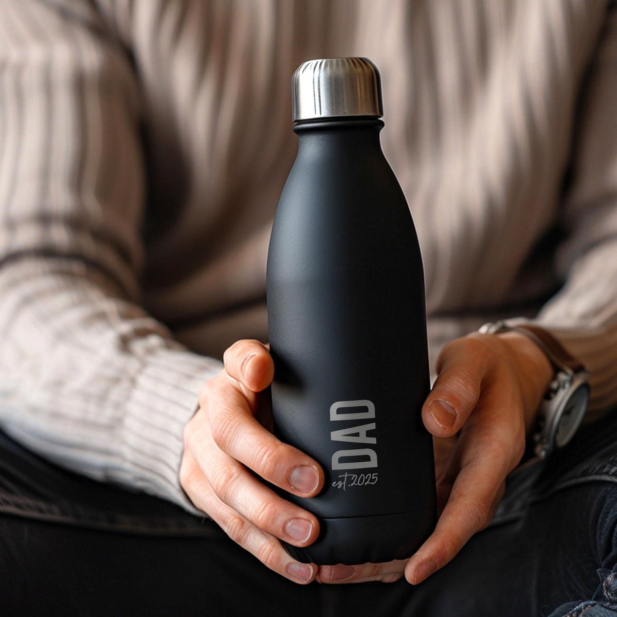 Dad Since - Engraved Black Bowling Bottle 500ml - GOTShirts