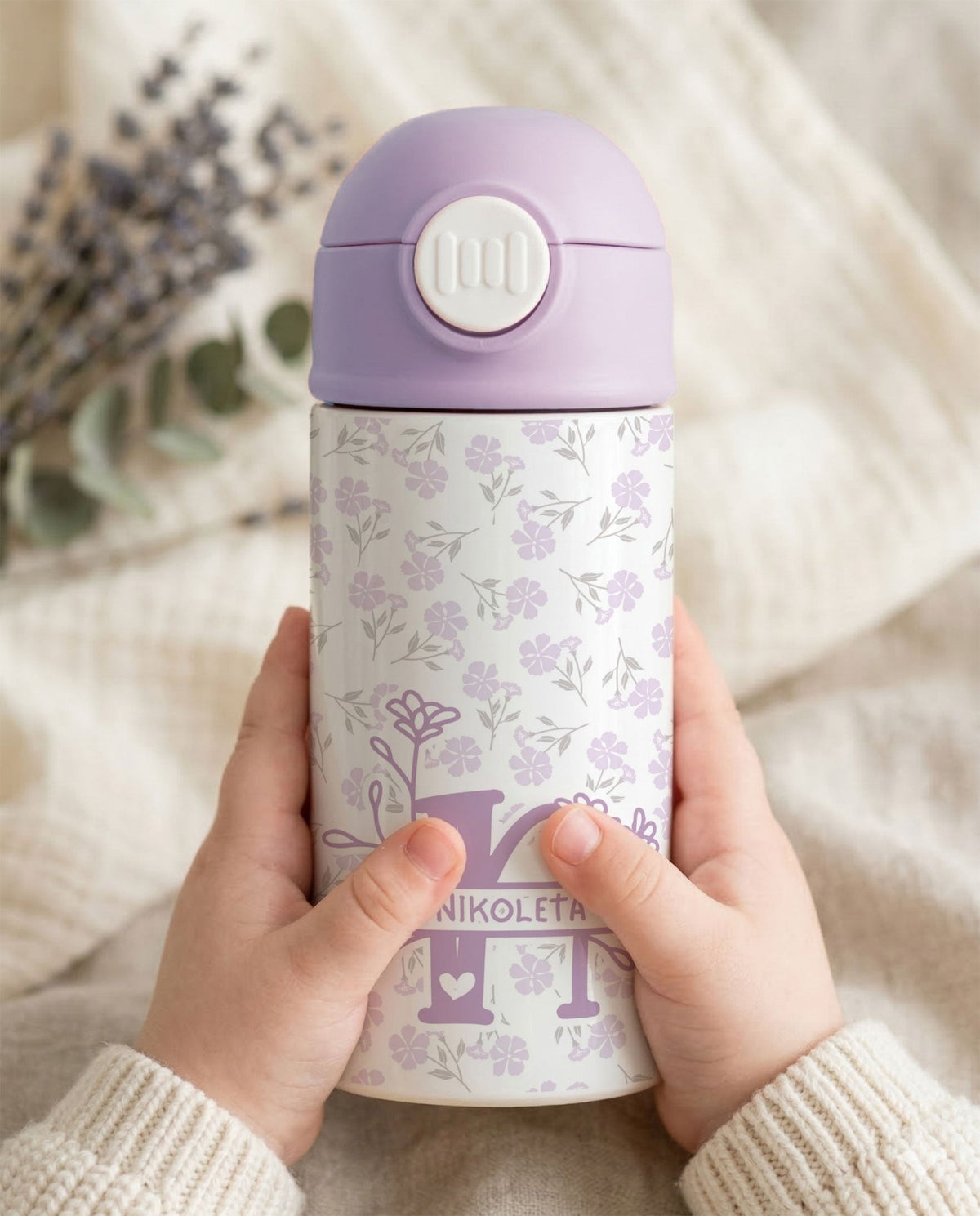 Spring Initial & Name Purple - Double Wall Bottle & Pouch Gift Set - GOTShirts