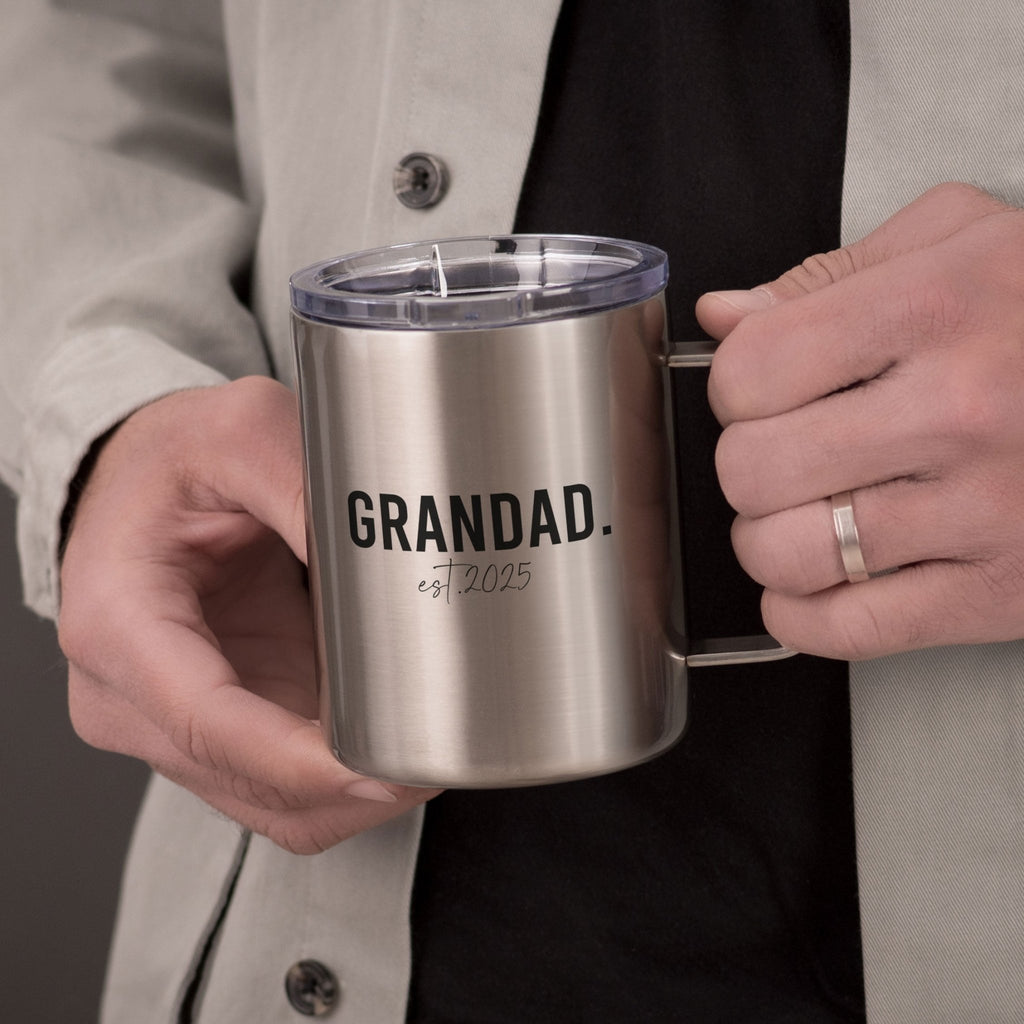 Grandad Est - Silver Stainless Steel Mug With Handle - GOTShirts