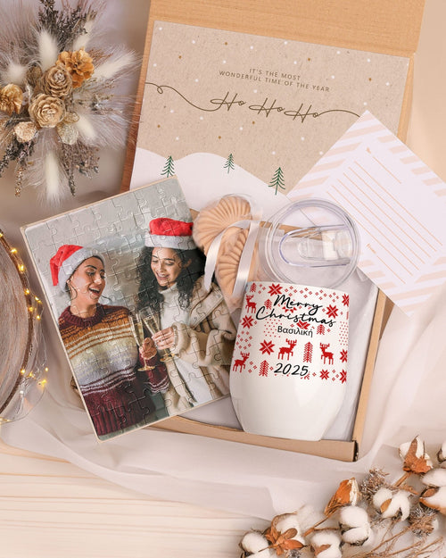Merry Christmas - Magnetic Puzzle & Wine Mug Gift Box - GOTShirts