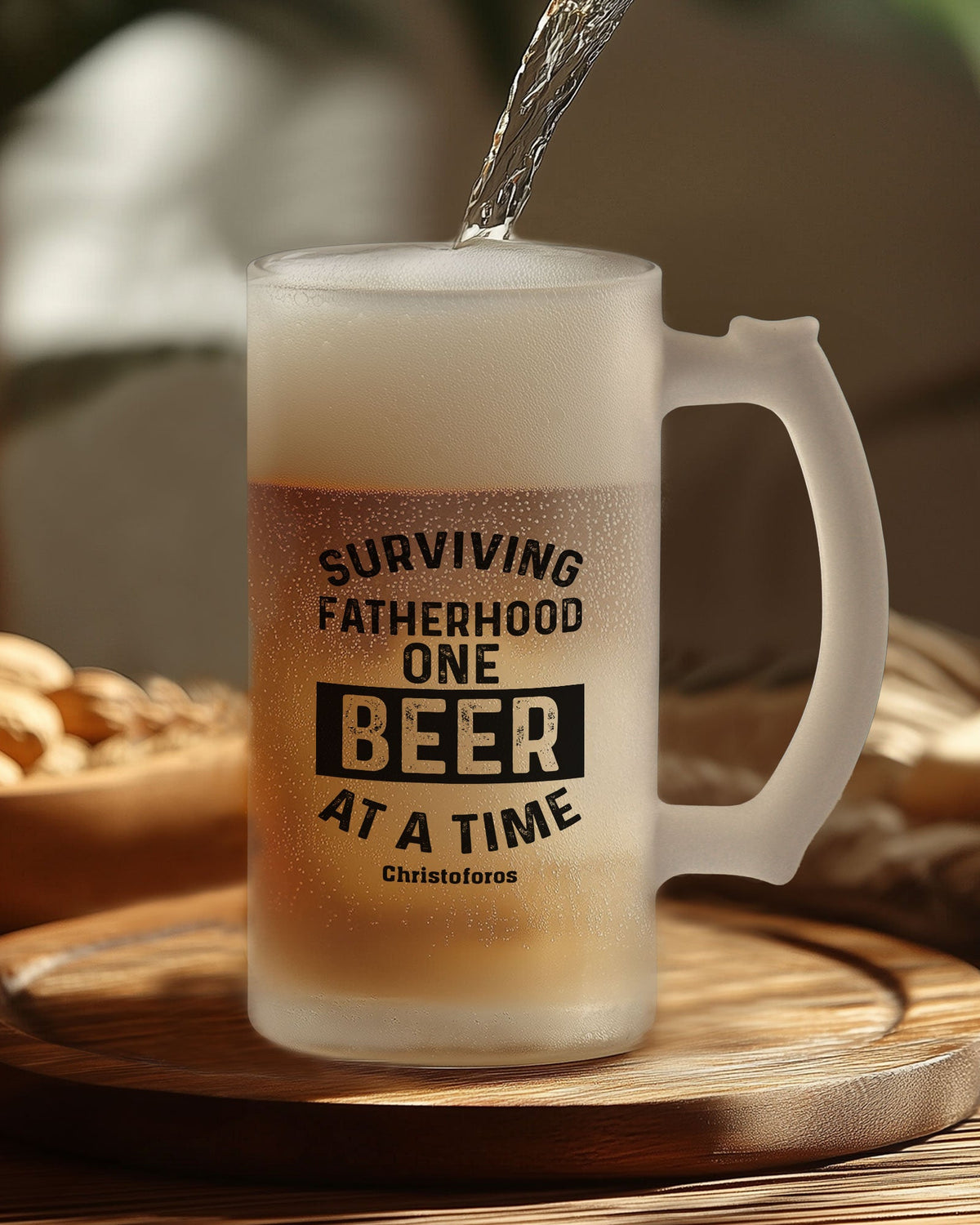 Surviving Fatherhood - Frosted Beer Glass - GOTShirts