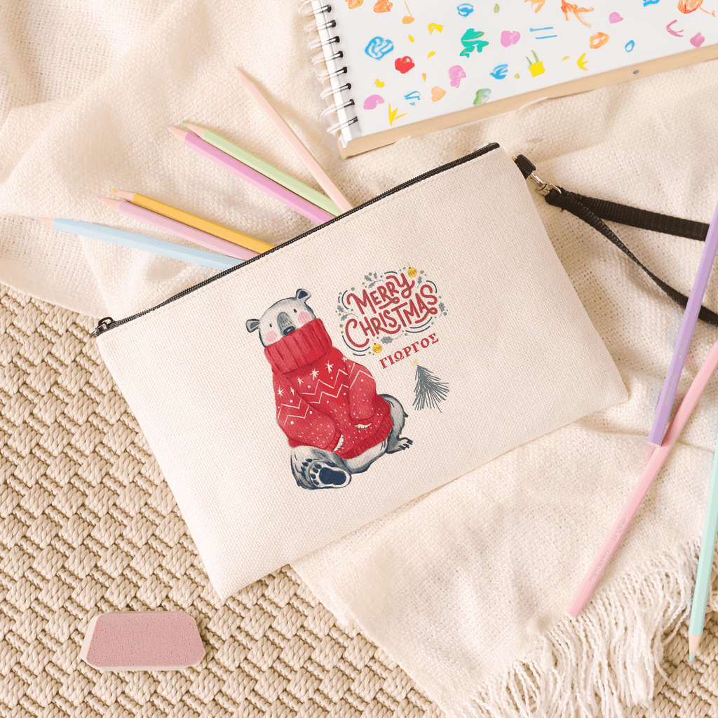 Christmas Bear - Linen Pencil Case - GOTShirts