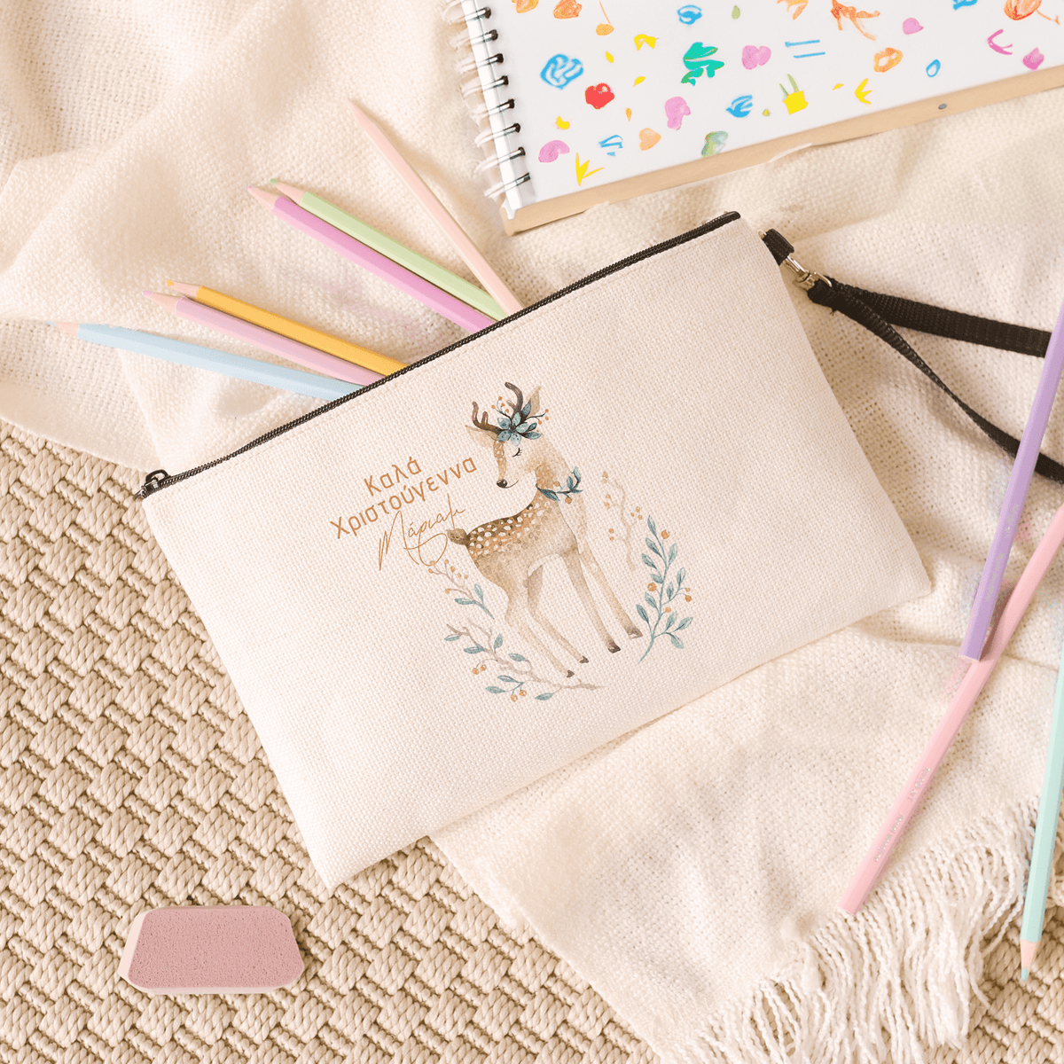 Christmas Deer - Linen Pencil Case - GOTShirts