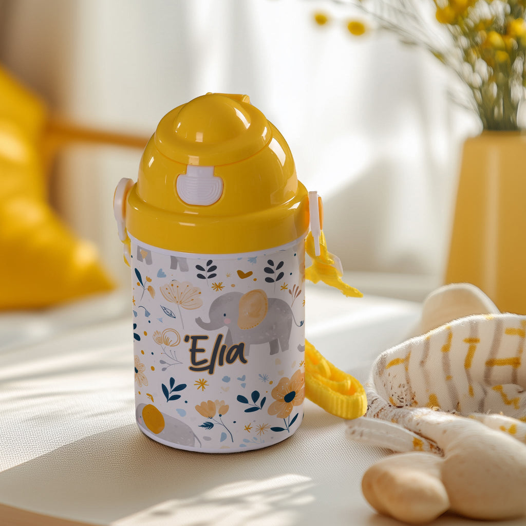 Elephant With Yellow Ears - Plastic Colored Water Bottle - GOTShirts