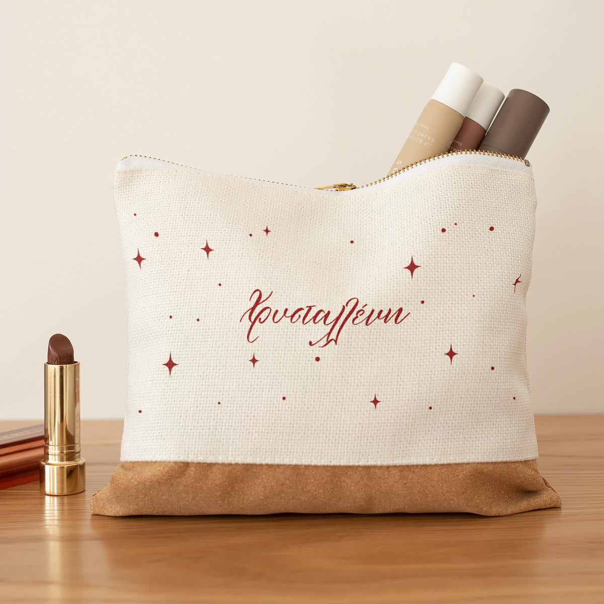 Red Stars - Linen Makeup Bag With Cork - GOTShirts