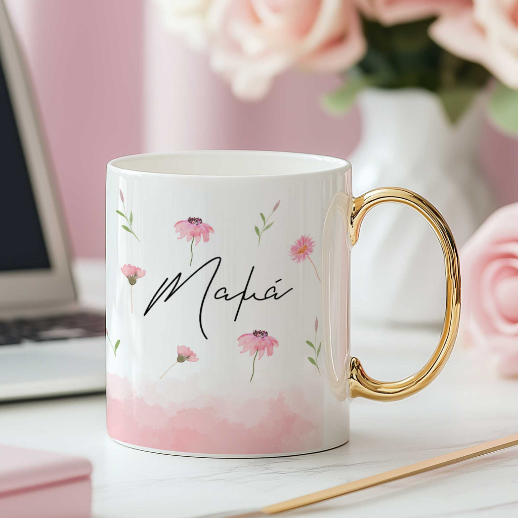 White Ceramic Mug With Gold Handle