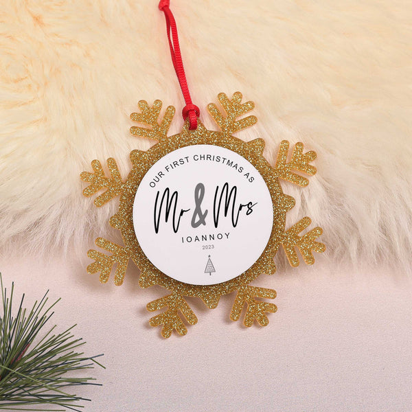 Mr. & Mrs. - Glitter Snowflake Ornament - GOTShirts
