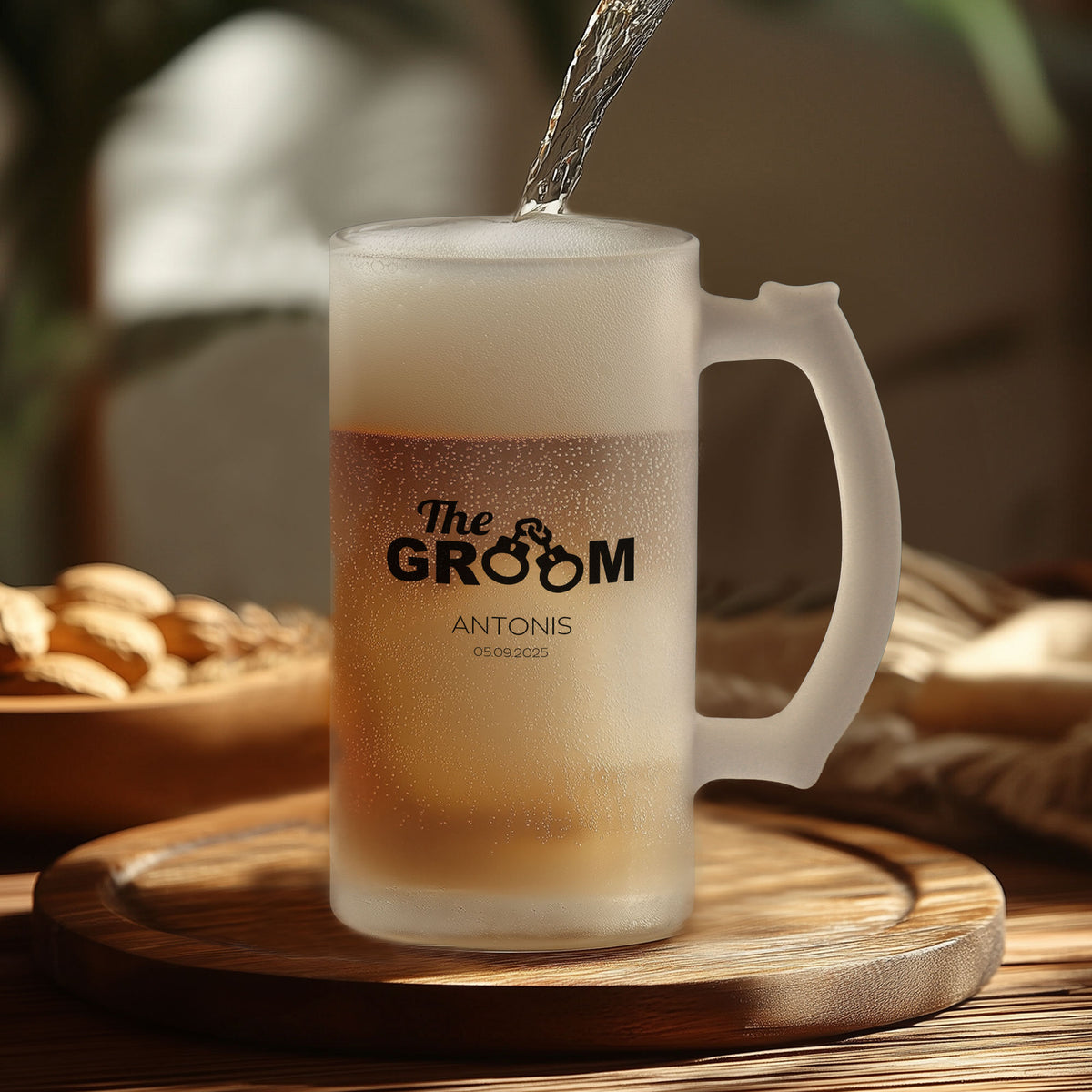The Groom Handcuffs - Frosted Beer Glass - GOTShirts