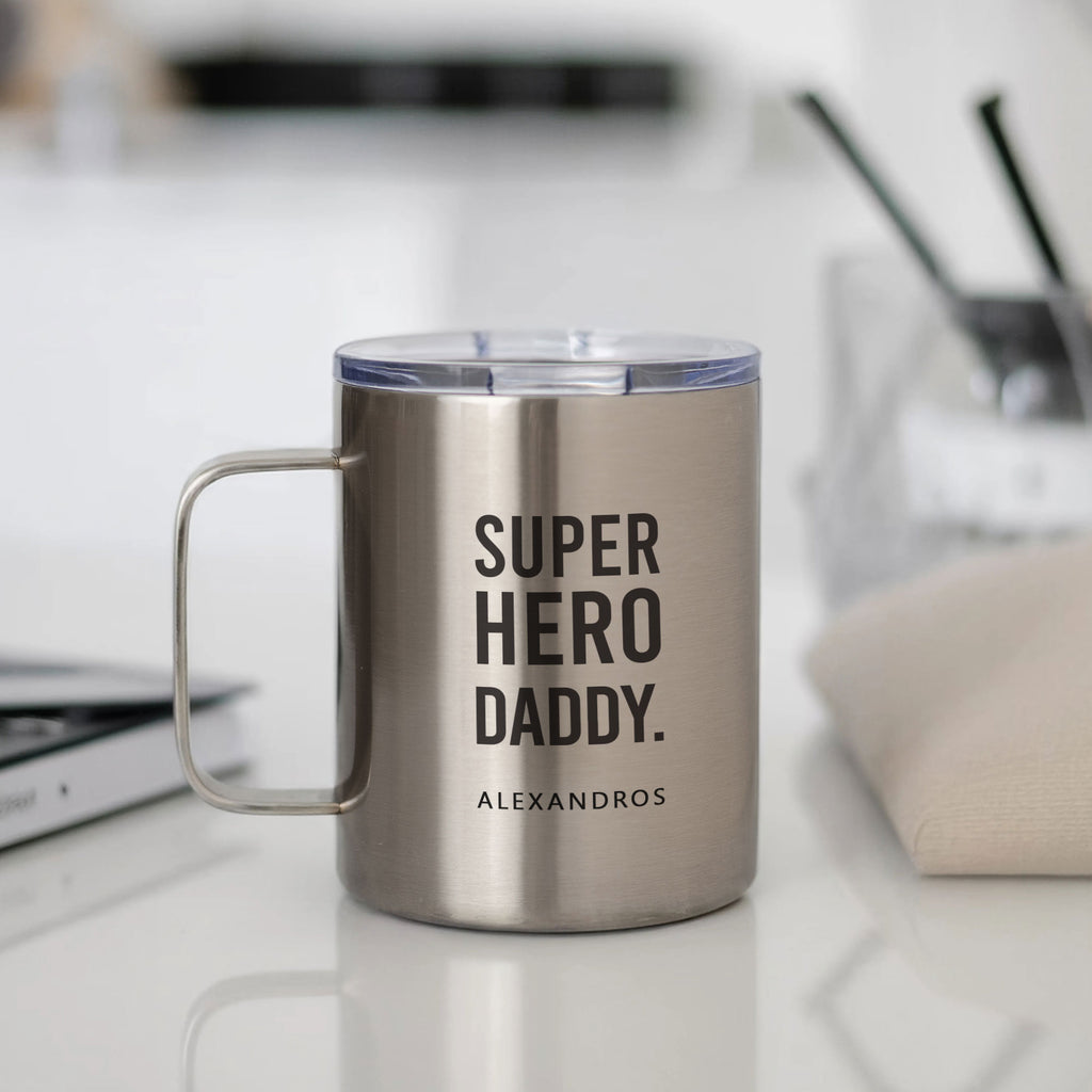 Superhero Daddy - Silver Stainless Steel Mug With Handle - GOTShirts