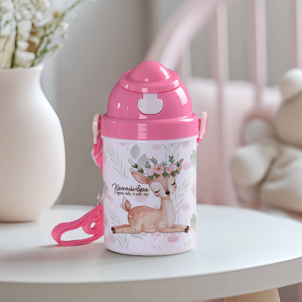 Deer Floral - Plastic Colored Water Bottle - GOTShirts