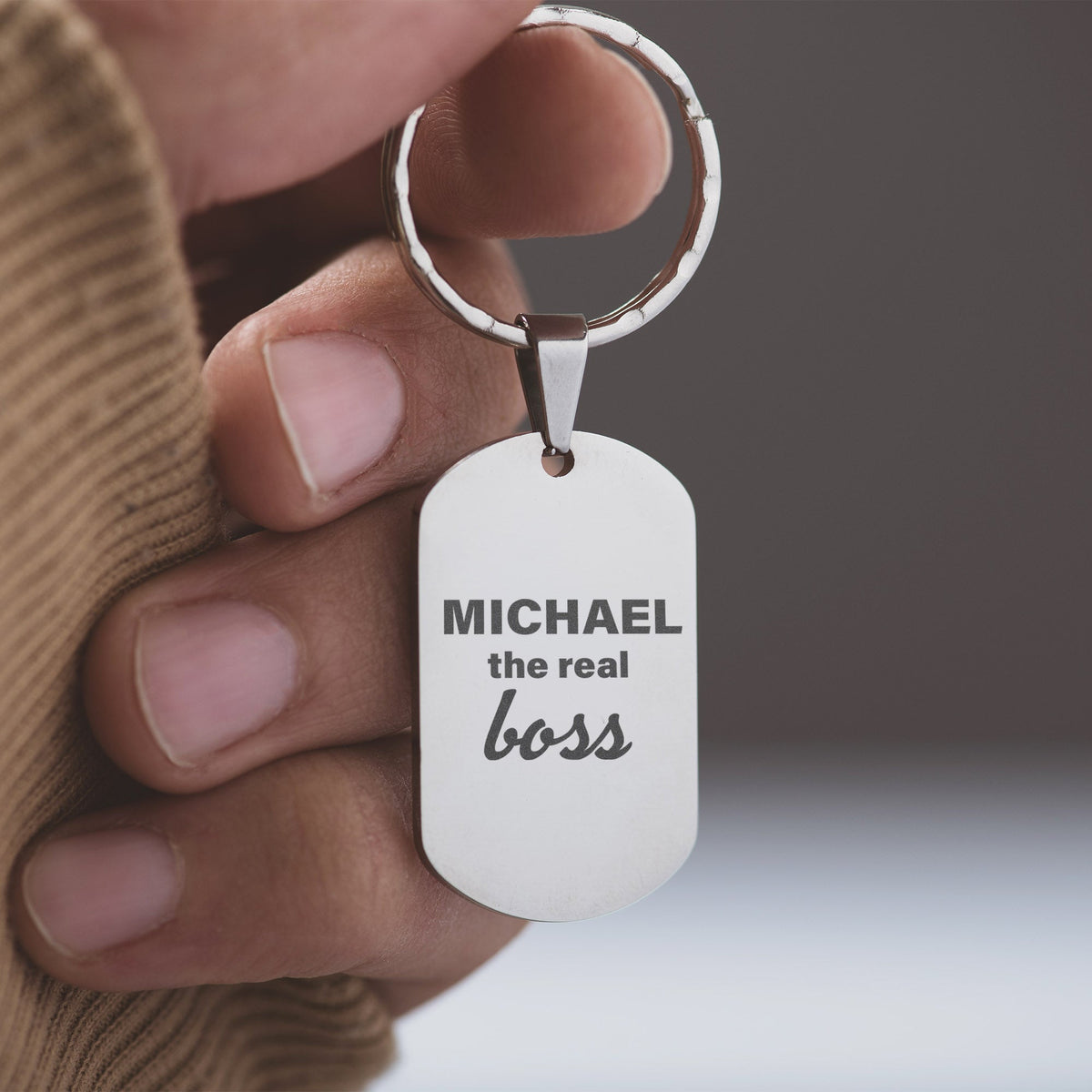 The Real Boss - Dog Tag Keyring (Engraved) - GOTShirts