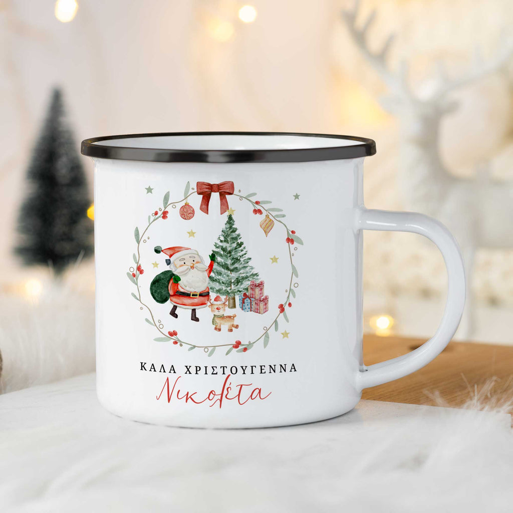Christmas S/Steel Enamel Mug - Merry Christmas Santa