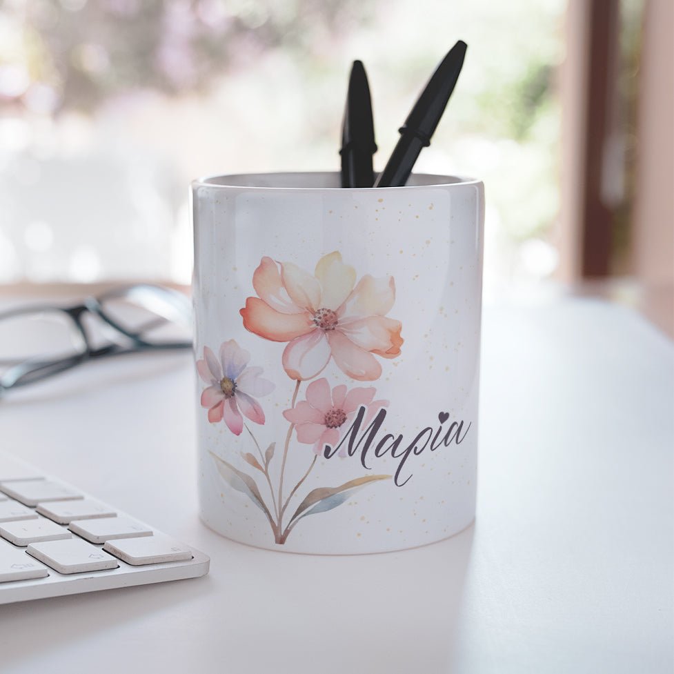 Flower & Name - Ceramic Pencil Holder - GOTShirts