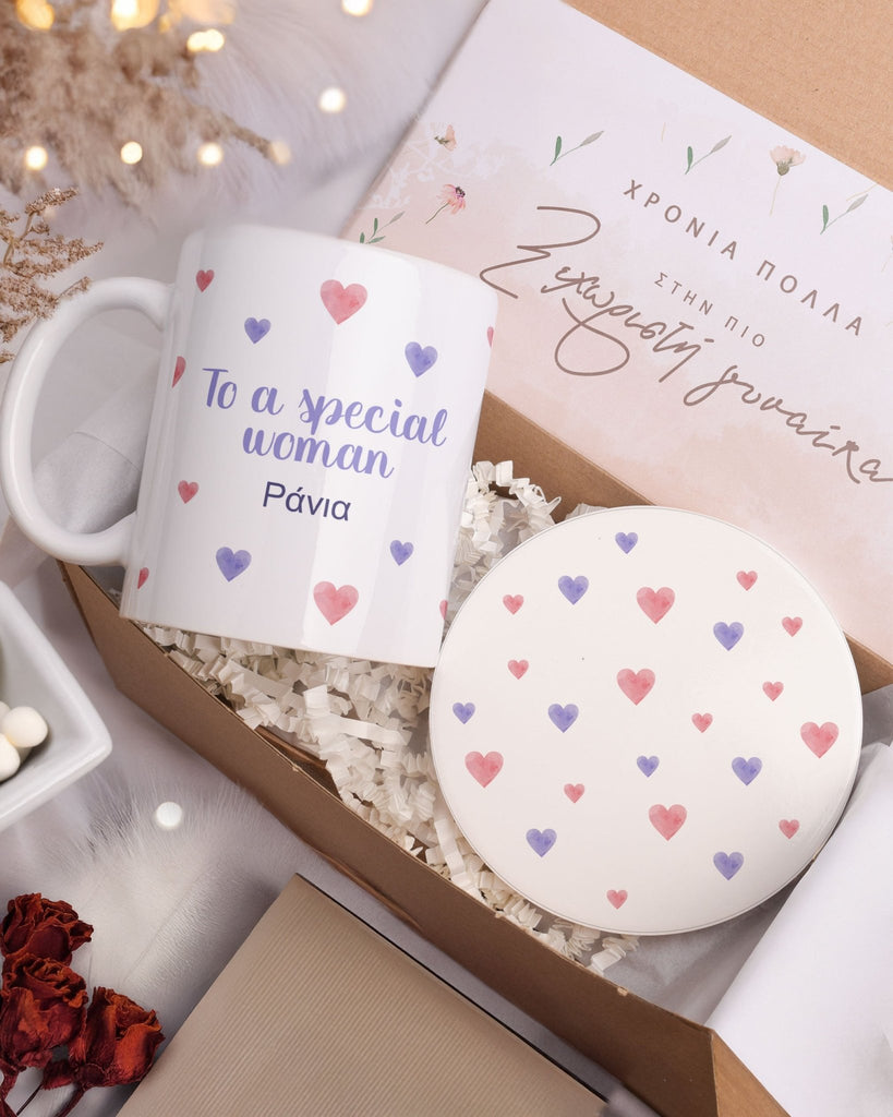 Purple Pink Hearts - Ceramic Mug 11oz & Coaster Gift Box - GOTShirts