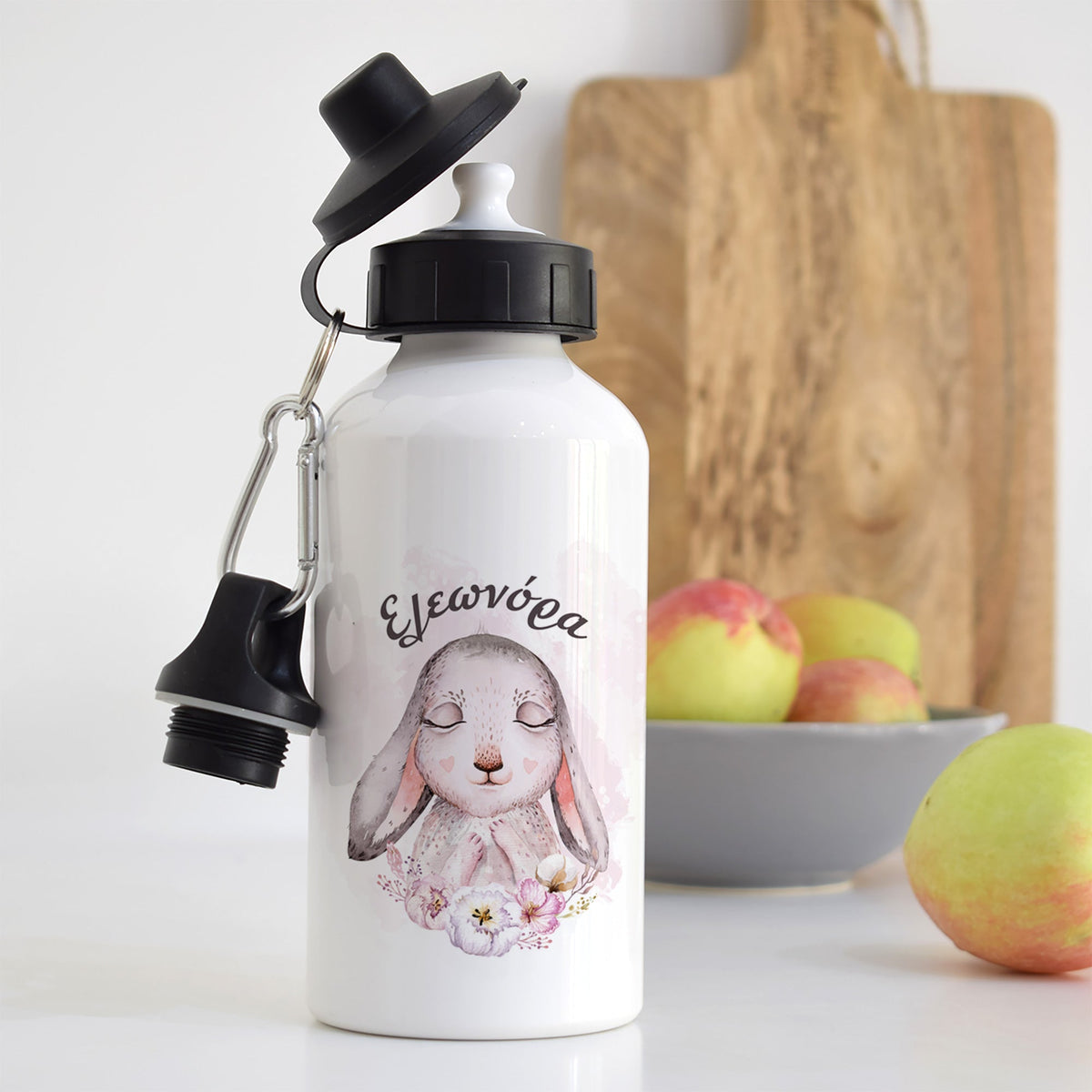 Pink Flower Bunny - Aluminum Water Bottle - GOTShirts