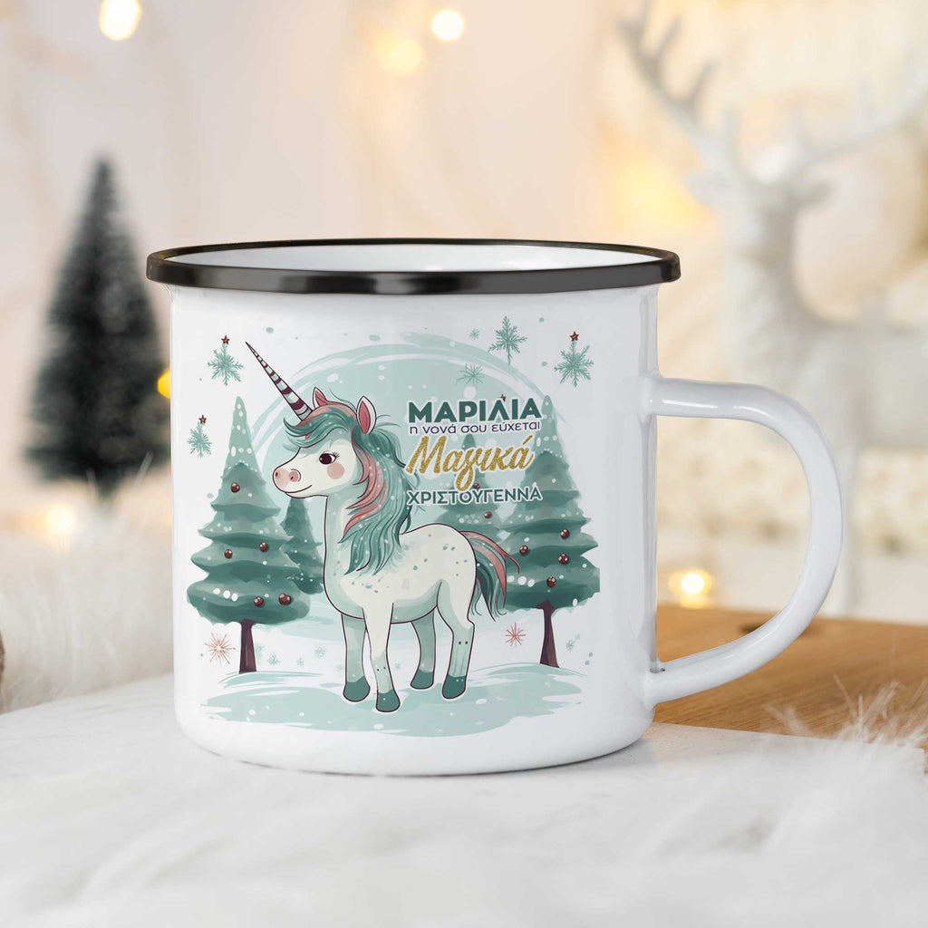 Christmas S/Steel Enamel Mug - Christmas Unicorn