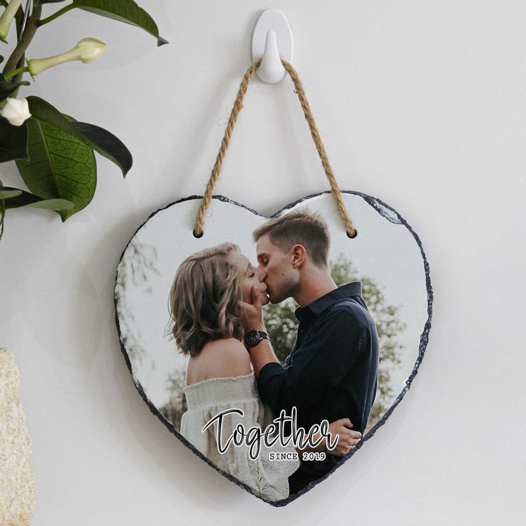 Together Since - Hanging Heart Rock Slate