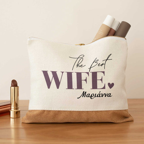 Best Wife - Linen Makeup Bag With Cork - GOTShirts