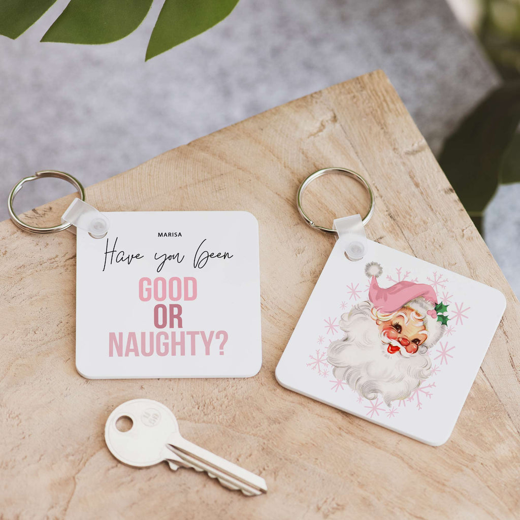 Pink Santa - Square Plastic Keyring - GOTShirts