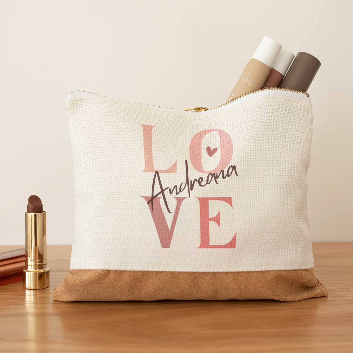 LOVE - Linen Makeup Bag With Cork - GOTShirts