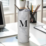 Gray Marble - Stainless Steel Skinny Tumbler With Straw - GOTShirts