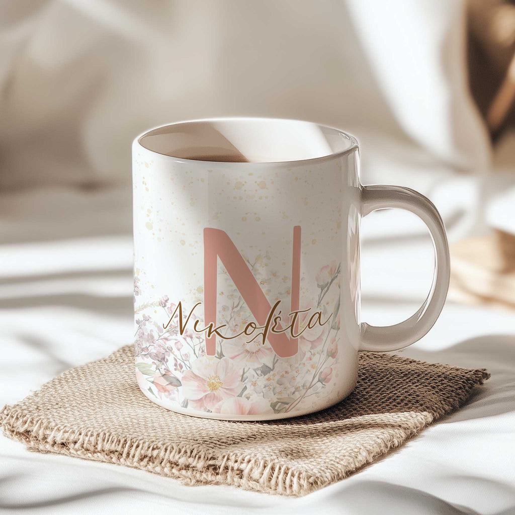 Floral & Capital Letter - Ceramic Mug 330m - GOTShirts