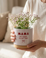 Pink Stripes - Ceramic Flower Pot With Bamboo Base - GOTShirts