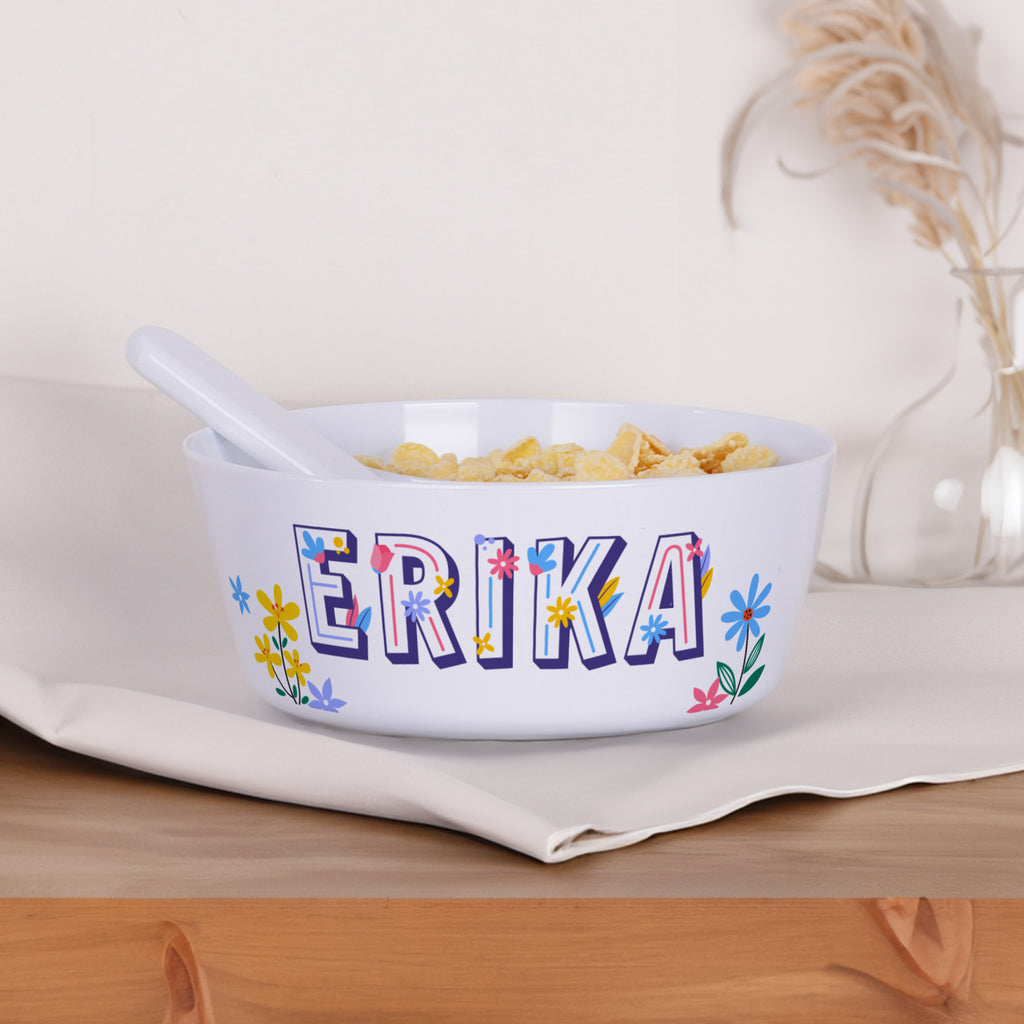 Personalized Polymer Bowl - Flowers Letters