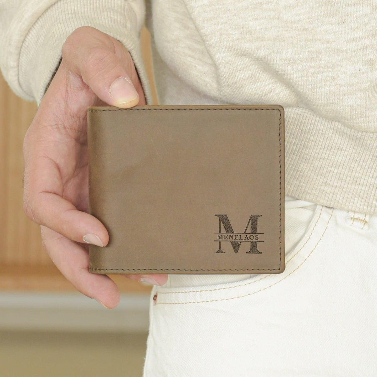 Name Inside Letter - Men's Leather Wallet (Engraved) - GOTShirts