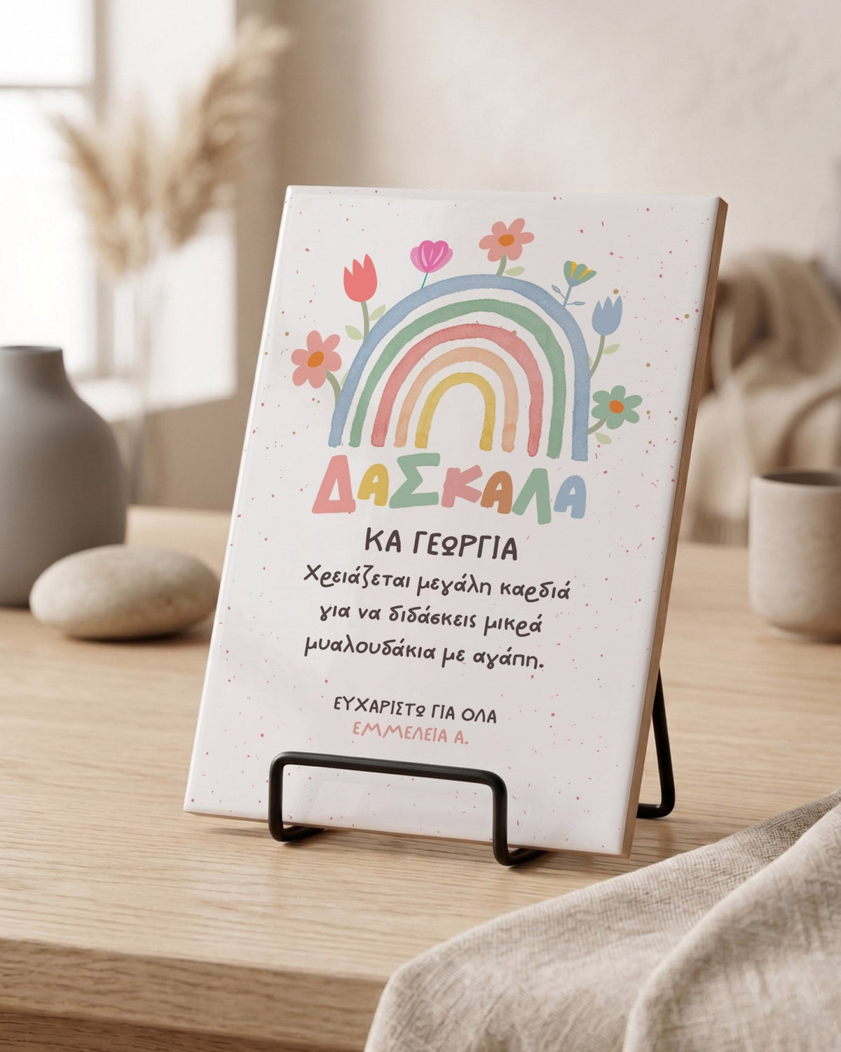 Rainbow & Flowers - Ceramic Tile With Stand - GOTShirts