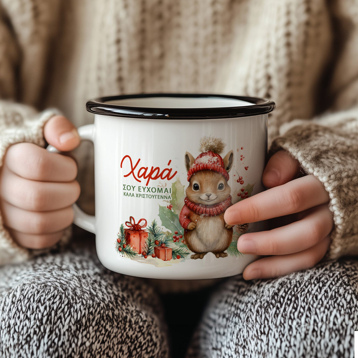 Squirrel Wishes - Christmas S/Steel Enamel Mug - GOTShirts
