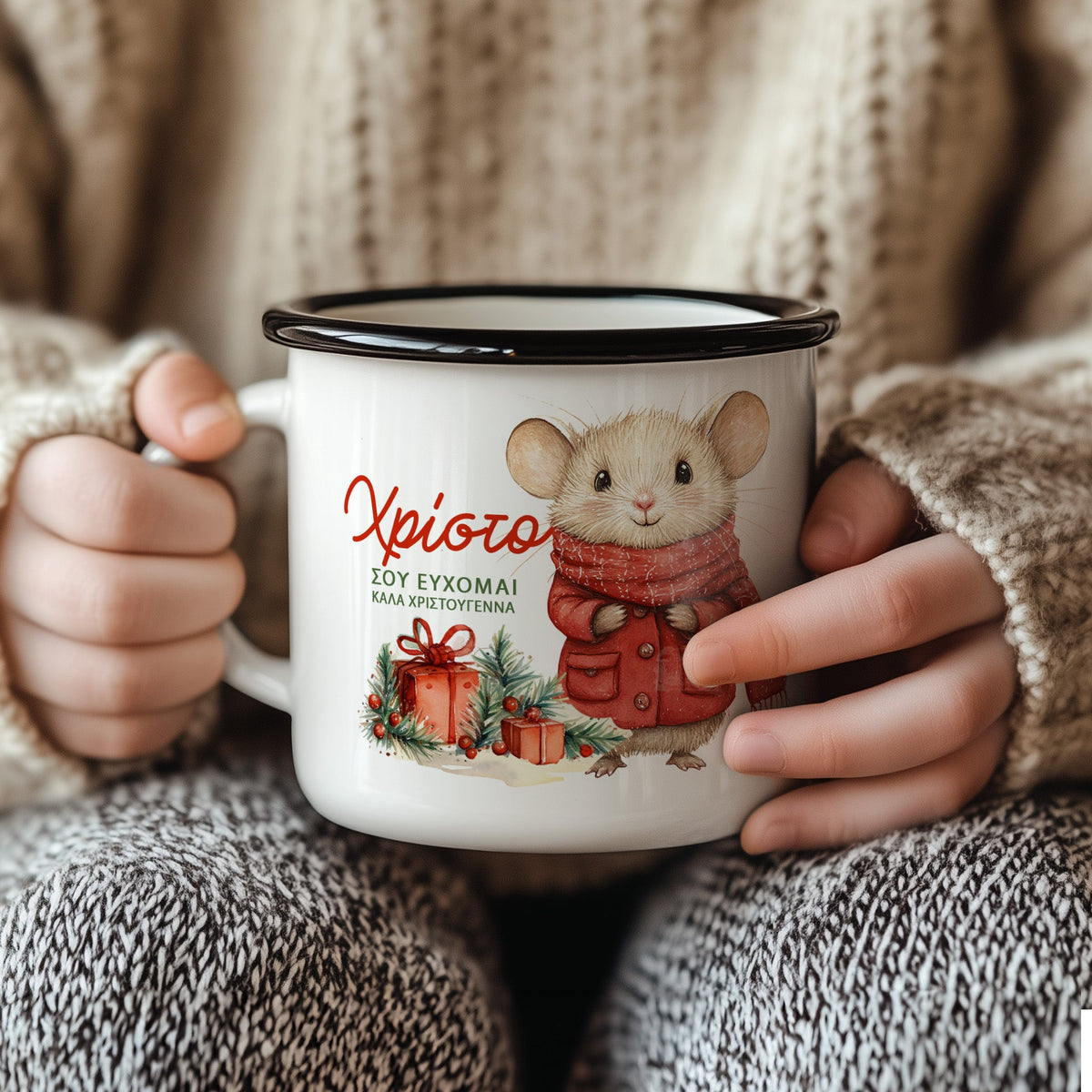 Mouse Wishes - Christmas S/Steel Enamel Mug - GOTShirts