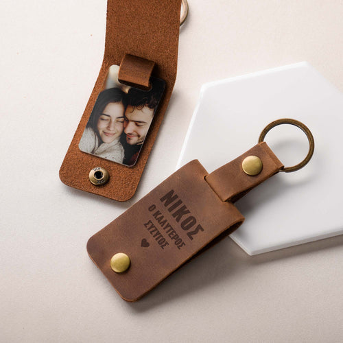 Best Husband - Leather Engraved Keyring With Photo Inside - GOTShirts