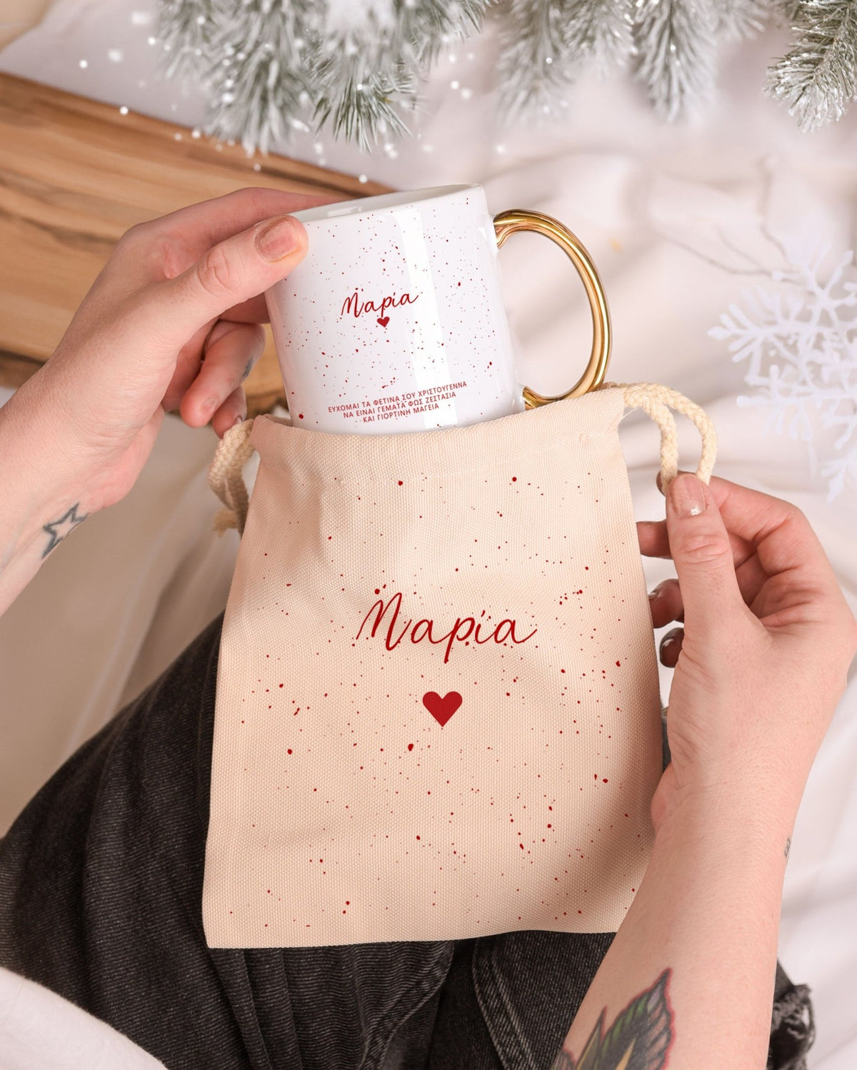 Red Dots - Gold Handle Mug & Linen Pouch Set - GOTShirts