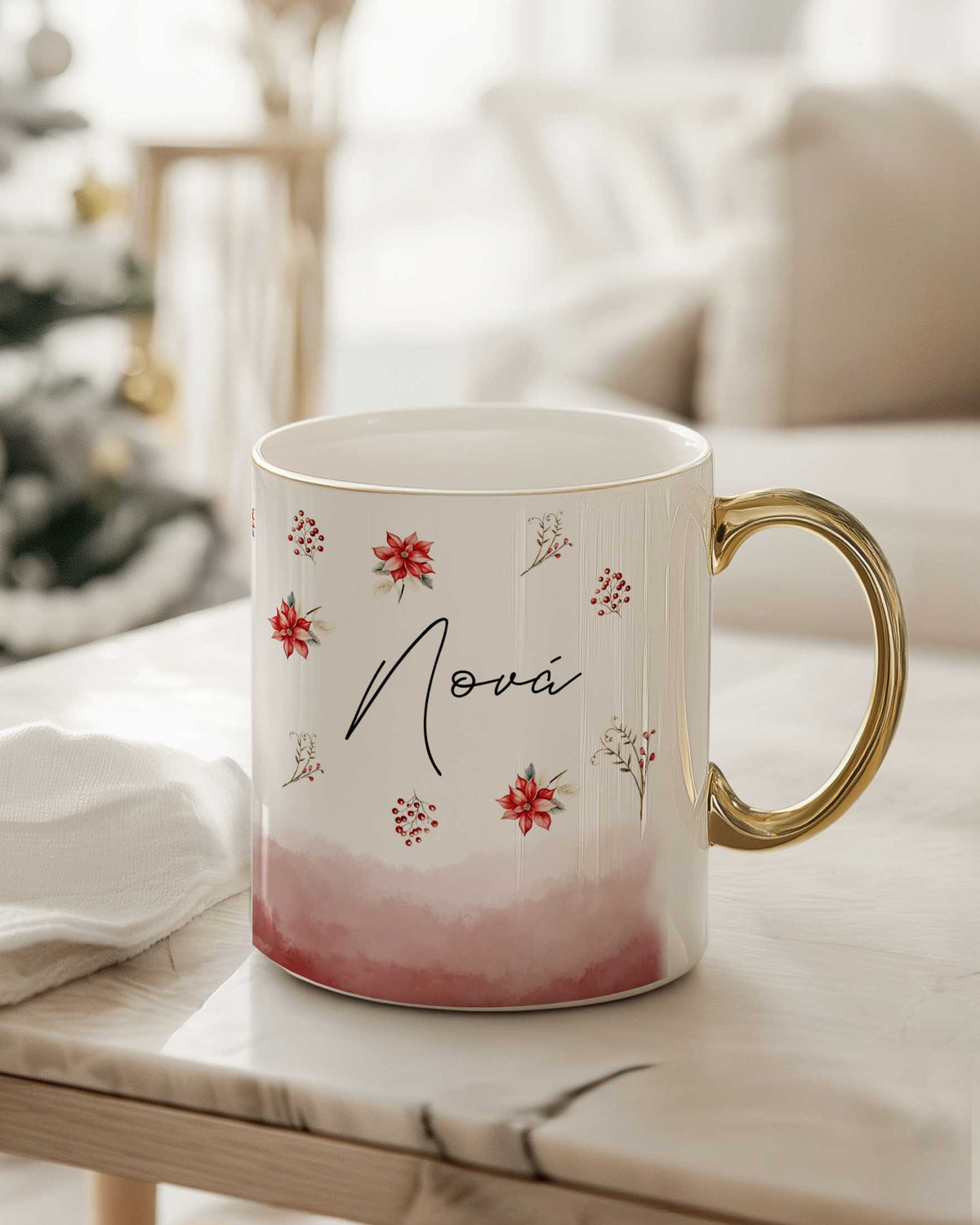 Red Pattern Godmother - Ceramic Gold Handle Mug - GOTShirts