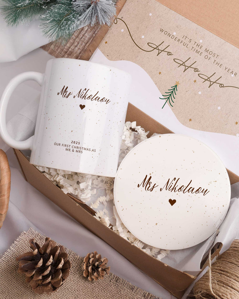 Our First Christmas, Mrs - Ceramic Mug 11oz & Coaster Gift Box - GOTShirts