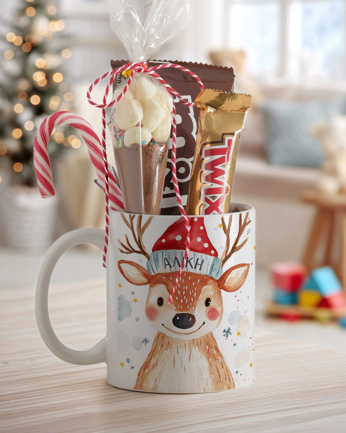 Reindeer With Snowflakes - Ceramic Mug Hot Chocolate Gift Set - GOTShirts