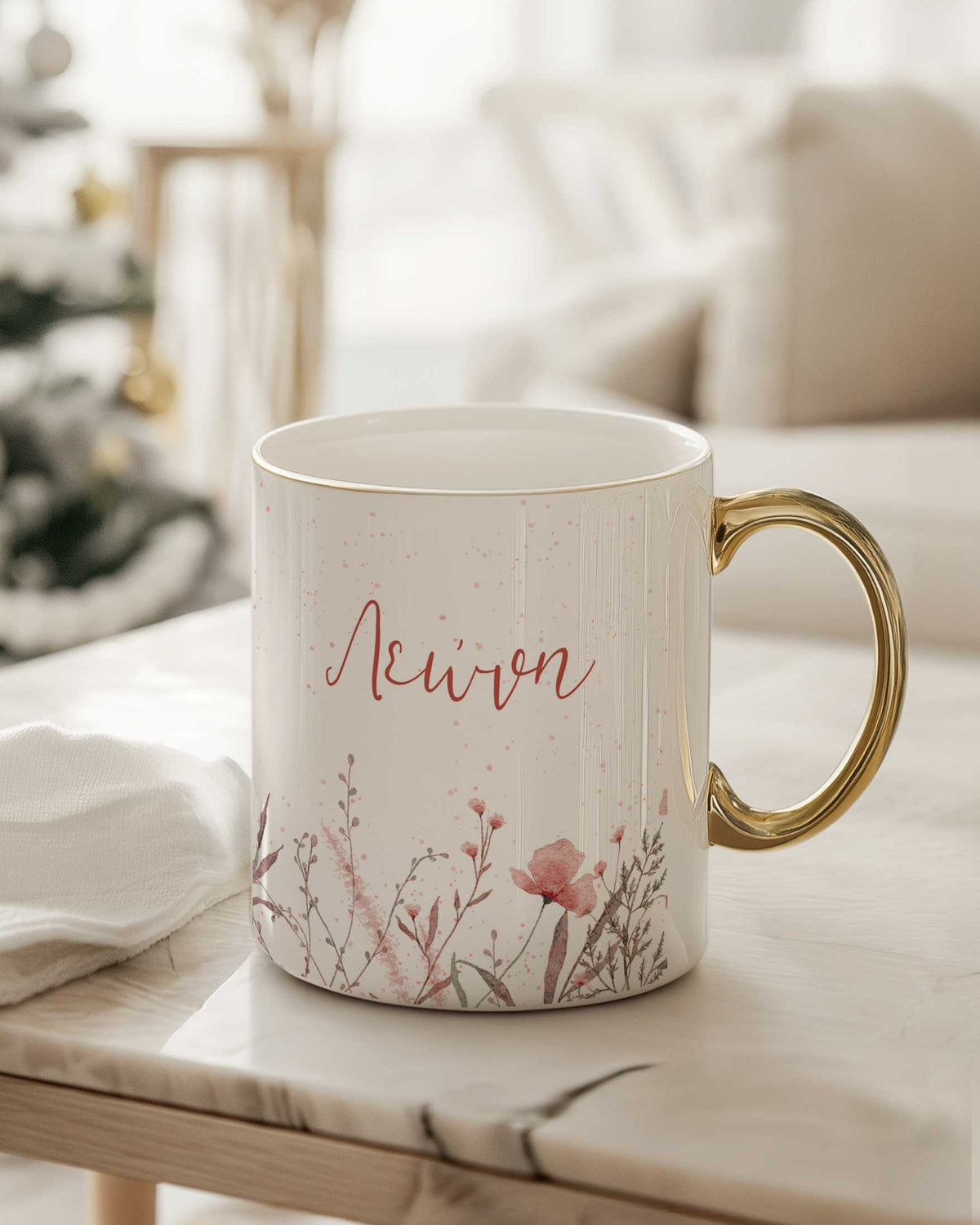 Pink Flowers - Ceramic Gold Handle Mug - GOTShirts