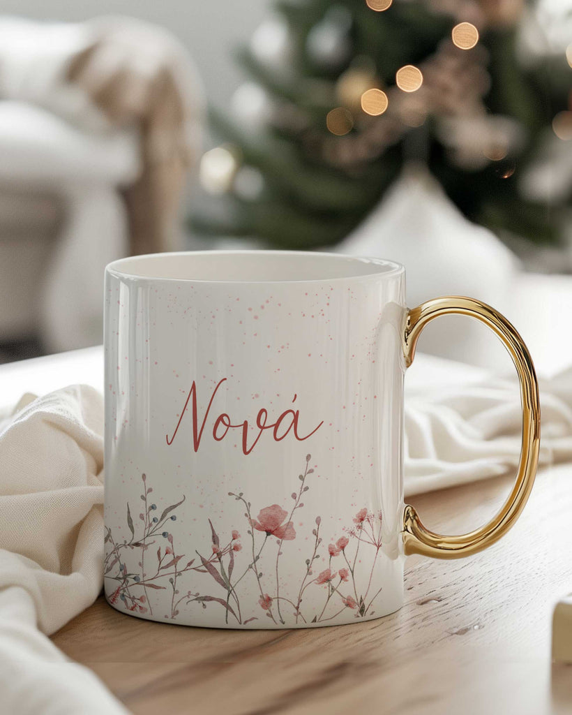 Pink Flowers Godmother - Ceramic Gold Handle Mug - GOTShirts