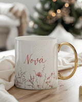 Pink Flowers - Ceramic Gold Handle Mug - GOTShirts