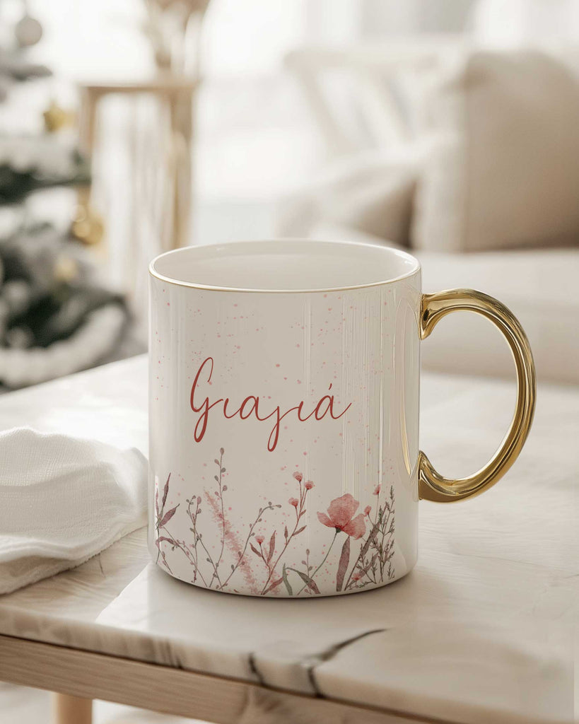 Pink Flowers Grandma - Ceramic Gold Handle Mug - GOTShirts